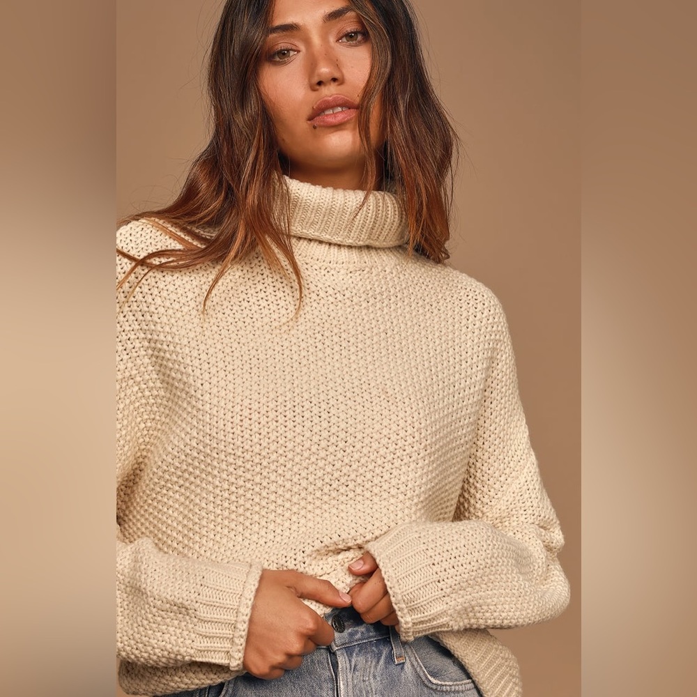 Sage the label beige knit turtleneck sweater EUC
